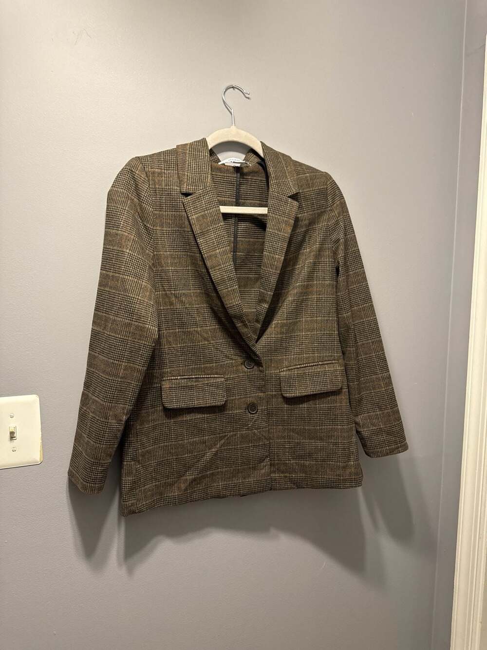 Old Navy Relaxed Twill Blazer Brown Plaid Size XS